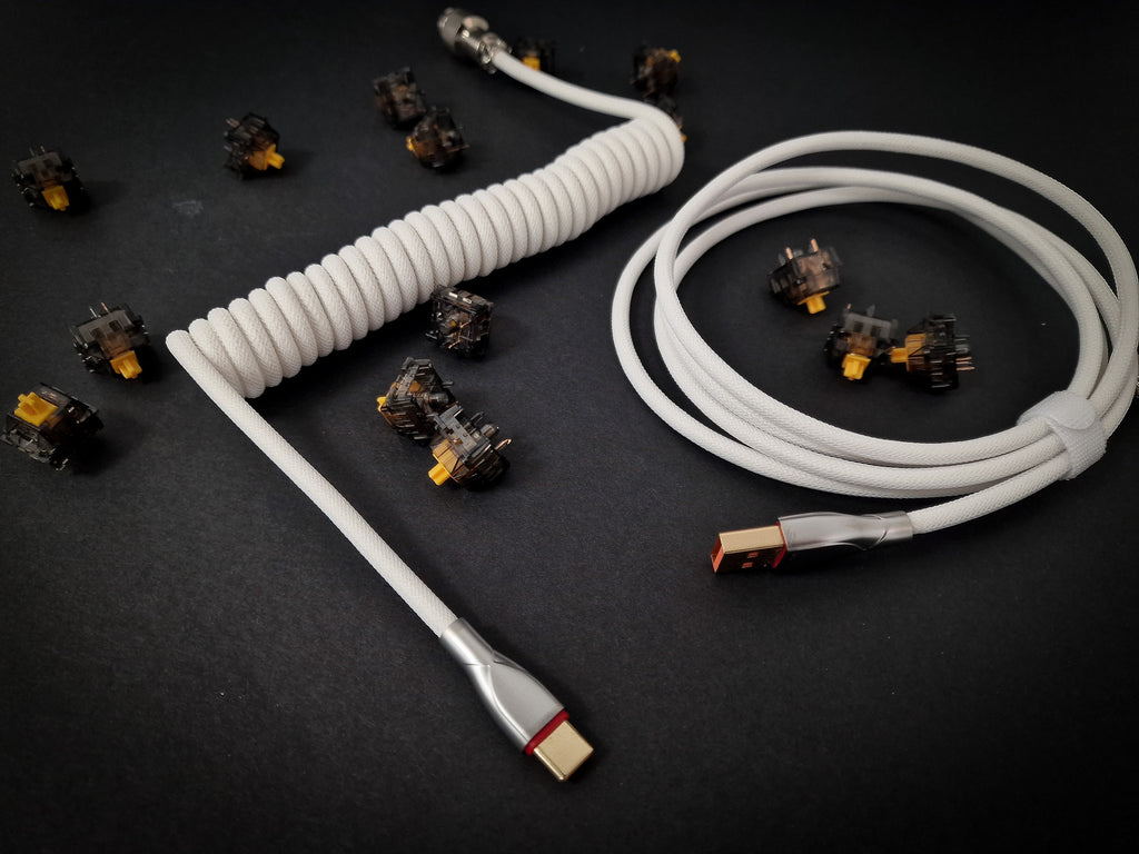 Oxford White Coiled Aviator Cable - USB-C Mechanical Keyboard Wire