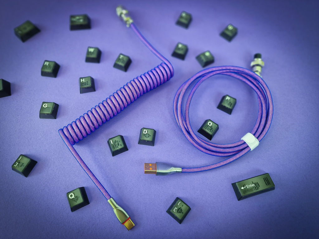 Electric Purple Coiled Aviator Cable, USB-C to USB-A, GX16 Detachable 5-Pin